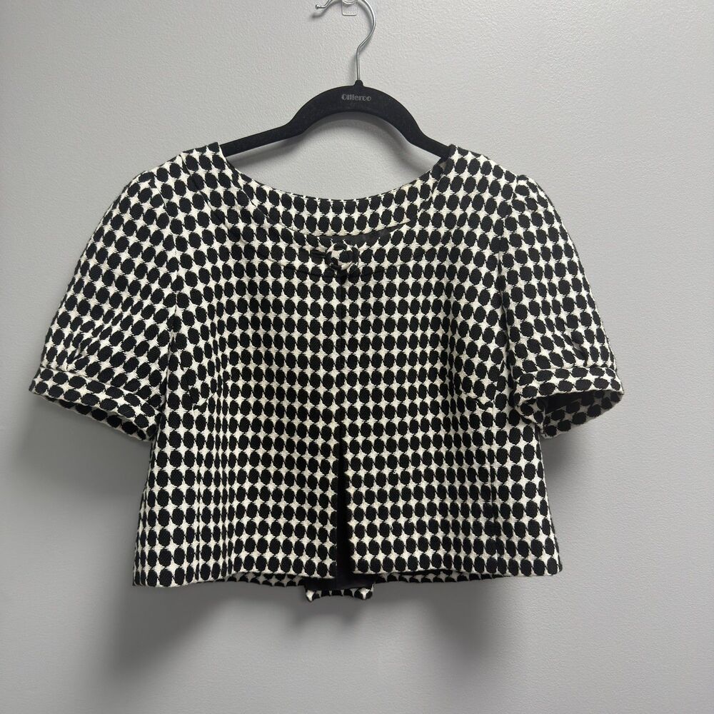 VTG Ann Taylor LOFT Jacket Cape Crop Wool Black White Print Women 4 Office Mod